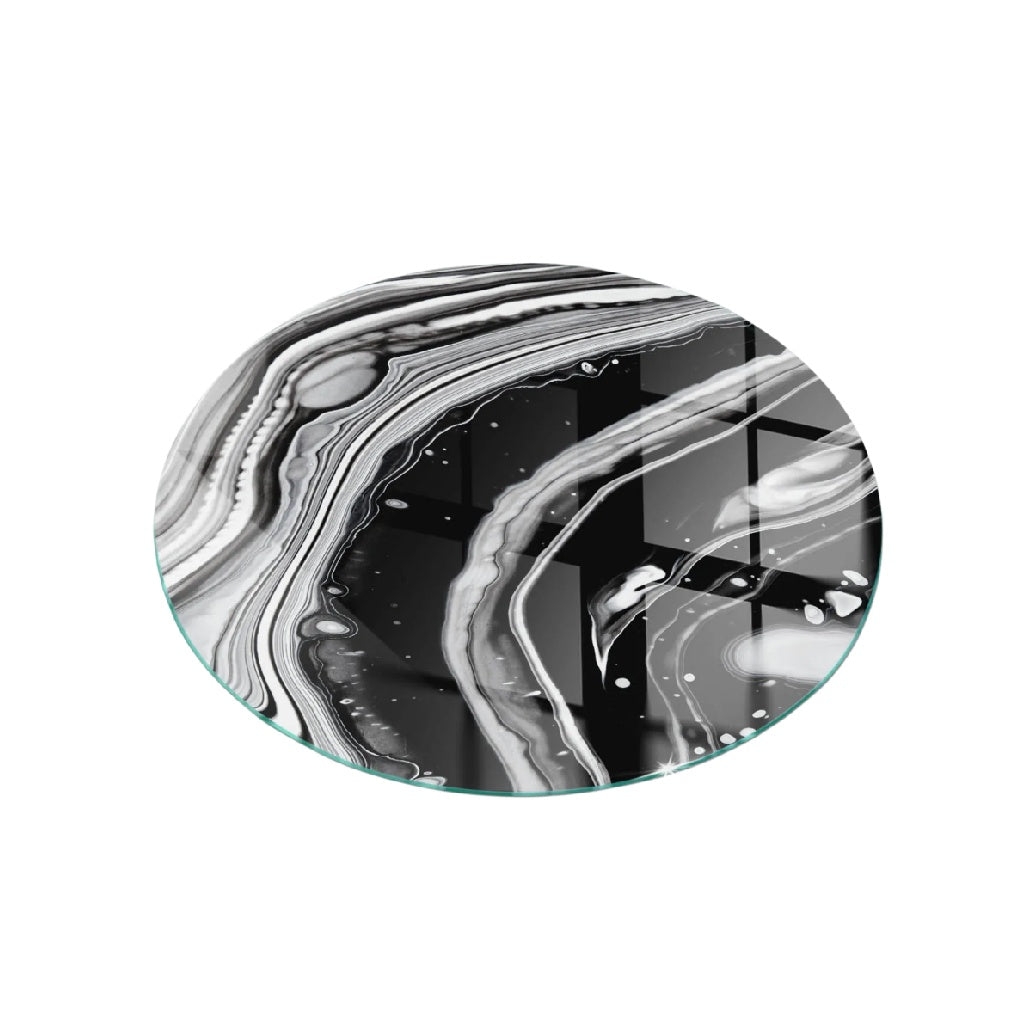 Table ronde en verre avec motif marbré - Utilisation pour décoration intérieure - Verre trempé - 30 x 30 x 1