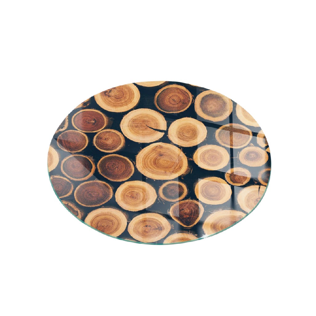 Assiette décorative en verre avec motif en rondins de bois - 30 x 30 x 1